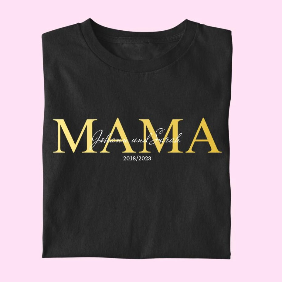 Mama Schriftzug mit Kindernamen - Damen T-Shirt personalisierbar