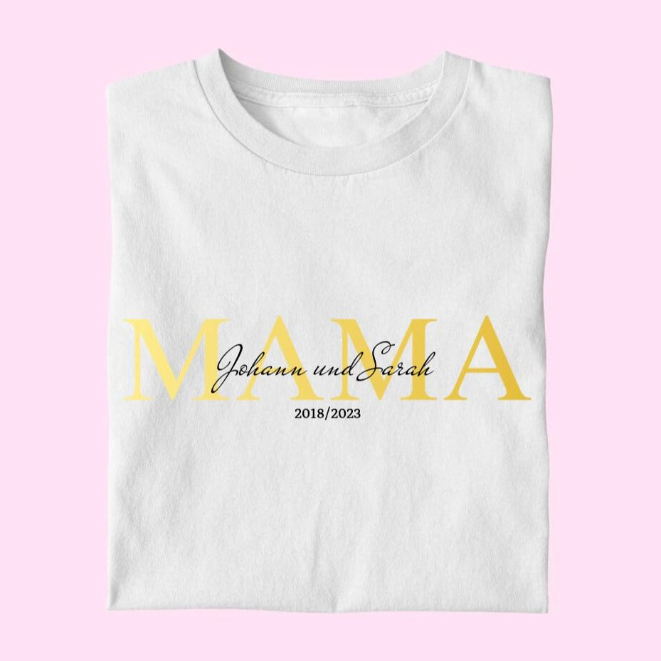 Mama Schriftzug mit Kindernamen - Damen T-Shirt personalisierbar