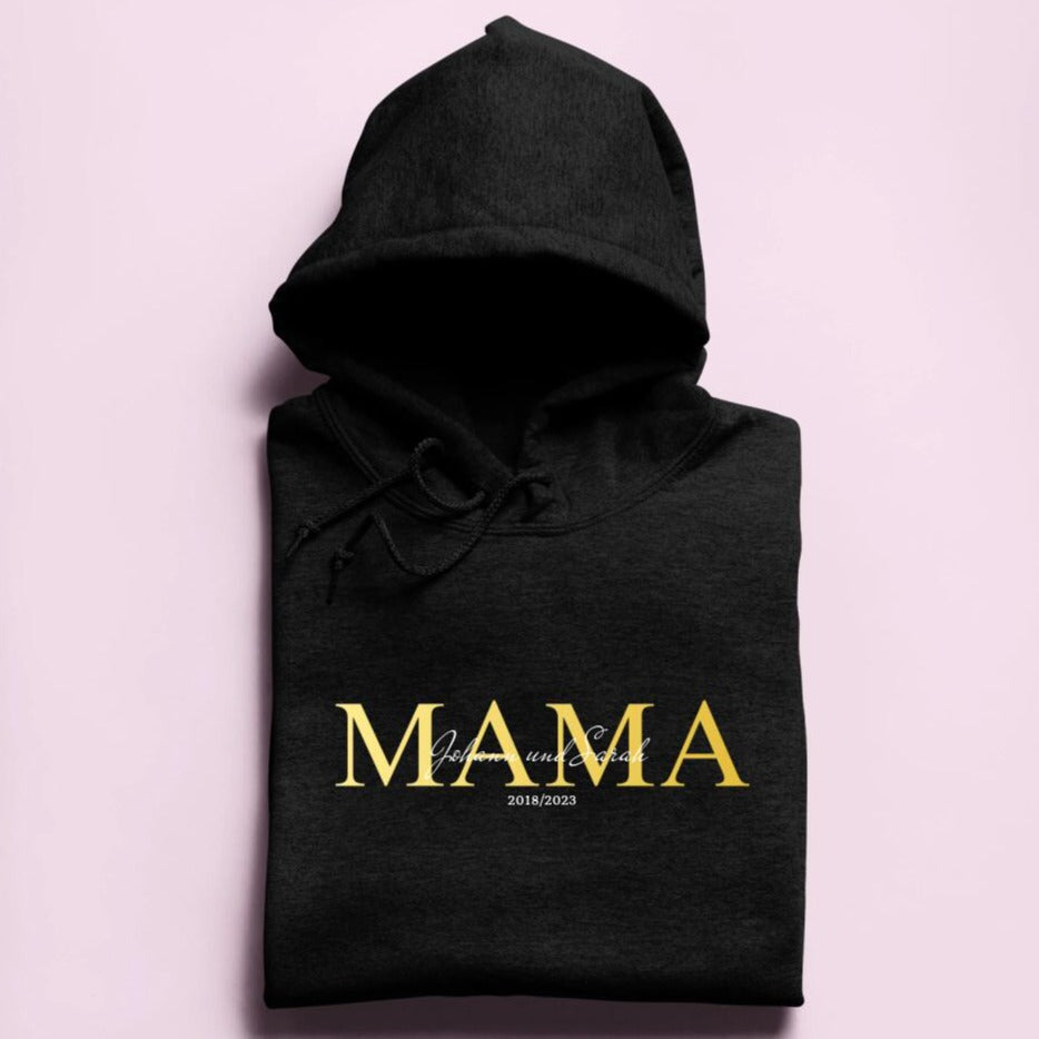 Mama Schriftzug mit Kindernamen - Damen Hoodie personalisierbar