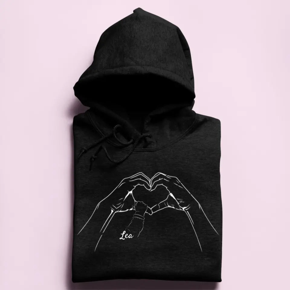 Herzhand mit Kindernamen - Damen Hoodie personalisierbar