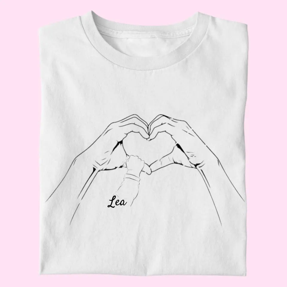 Herzhand mit Kinderhänden - Damen T-Shirt personalisierbar