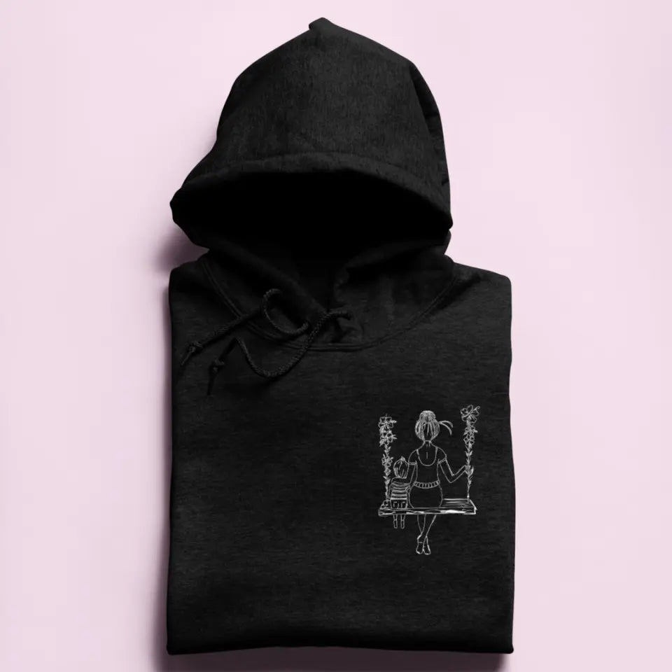 Mama auf Schaukel mit Kindern - Damen Hoodie personalisierbar