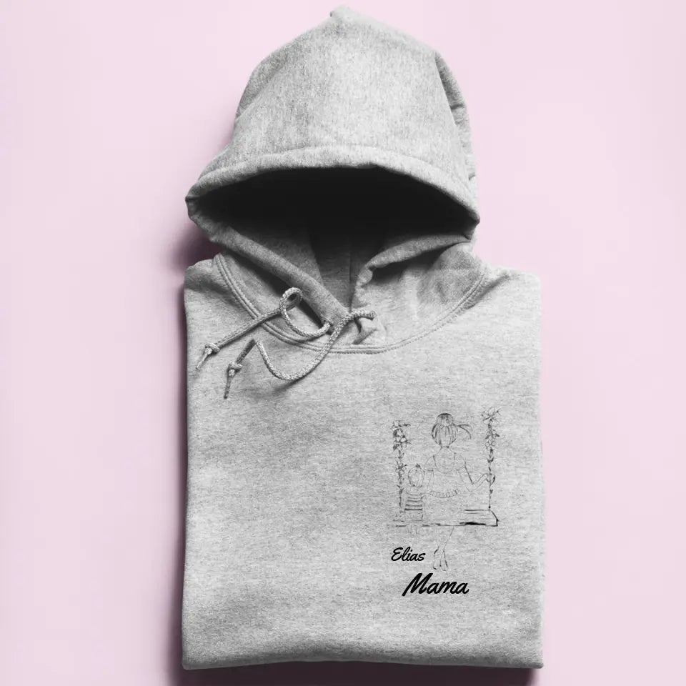 Mama auf Schaukel mit Kindern - Damen Hoodie personalisierbar