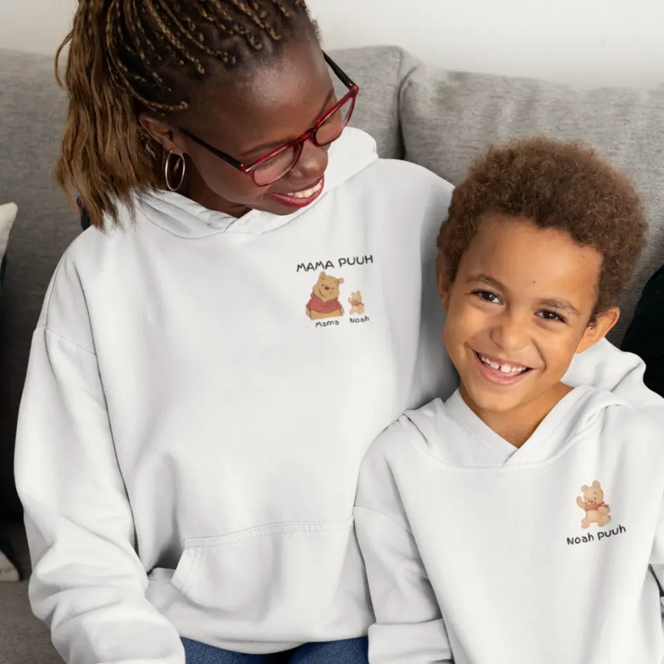 Mama Puuh mit Kindername/n - Damen Hoodie personalisierbar