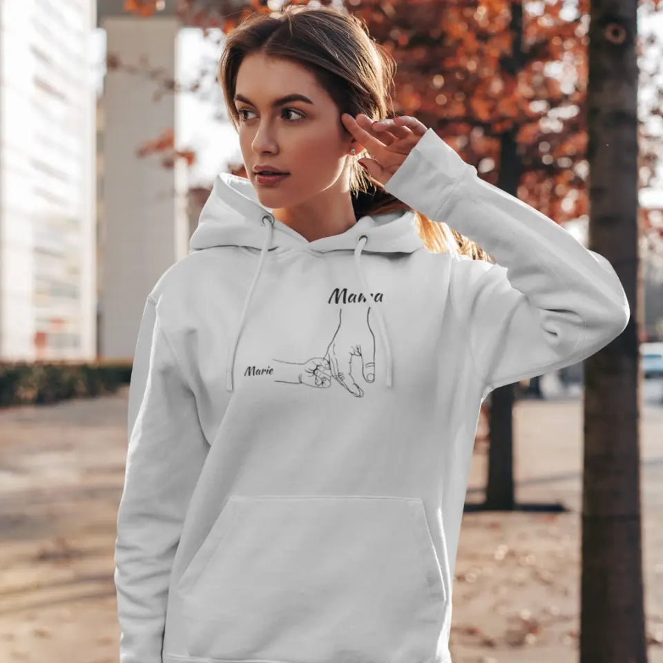 Mama Hand mit Kindernamen - Damen Hoodie personalisierbar